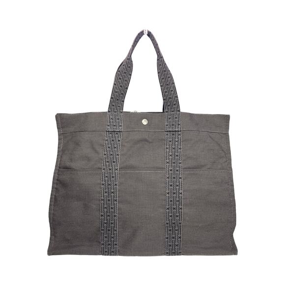 Hermès Herline Tote GM Gray Canvas Bag with Dual Zipper Pulls & Lock Option - Picture 1 of 16